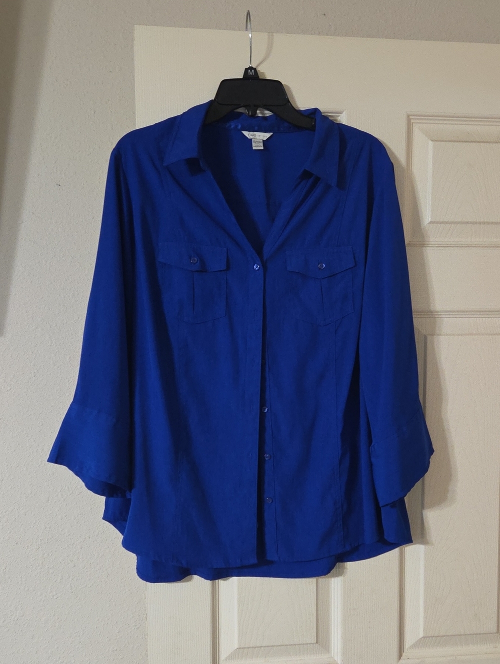Cato Royal Blue Button-Down V-neck Shirt With 3/4 Sleeves Size 18/20